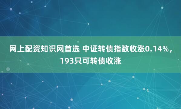 网上配资知识网首选 中证转债指数收涨0.14%，193只可转债收涨